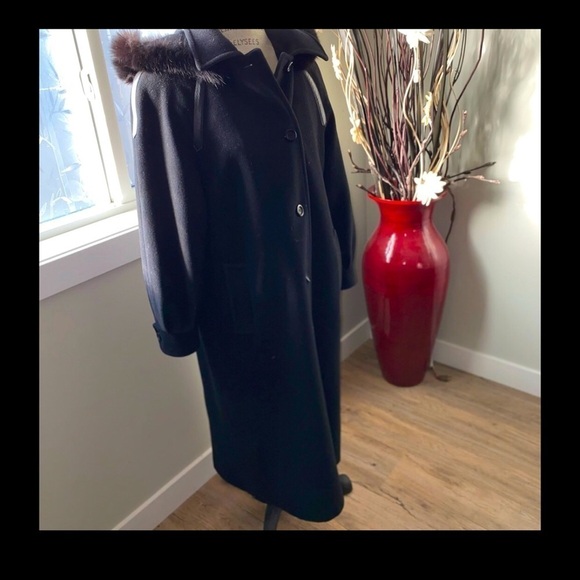 Fen-nelli Wool Cashmere Blend Coat Ladies Leather Accent Fur Trim 7/8 Vintage - Picture 4 of 10